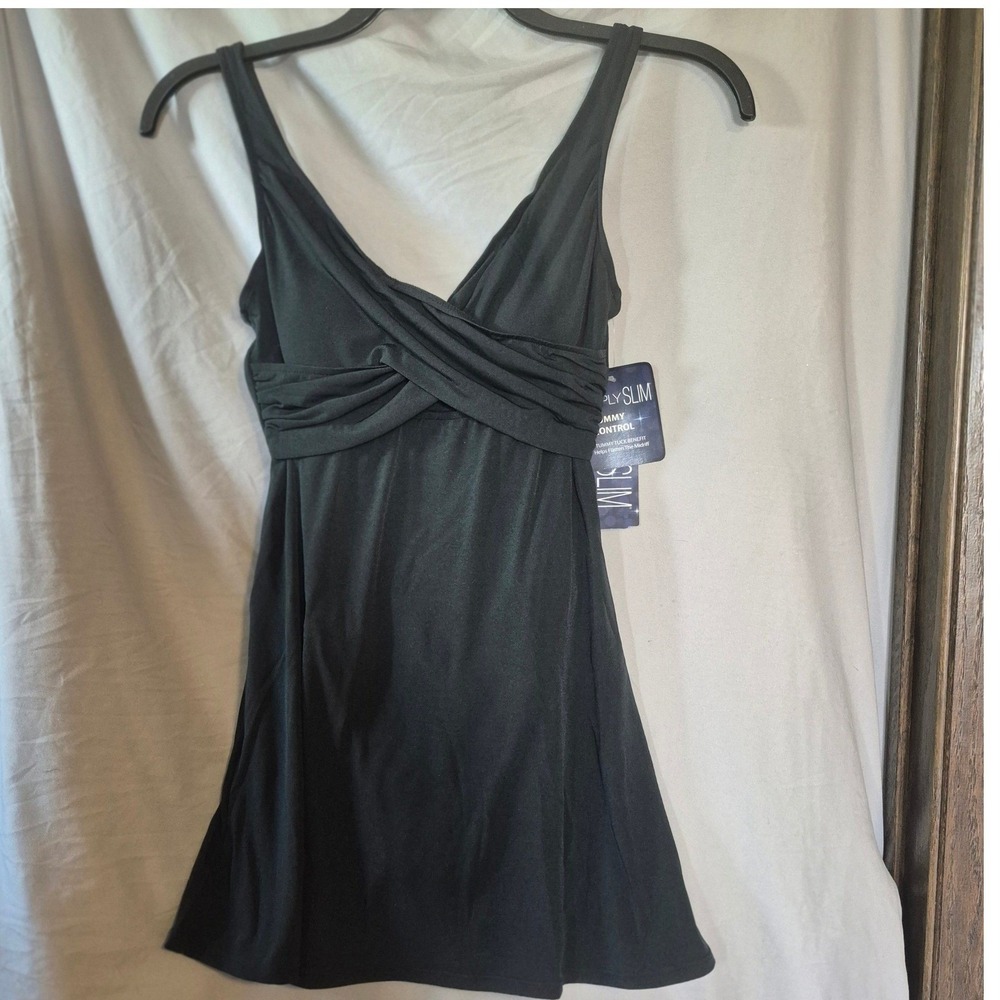 Simply Slim Women Black Tummy Control Swimdress One Piece Swimsuit S 4-6
